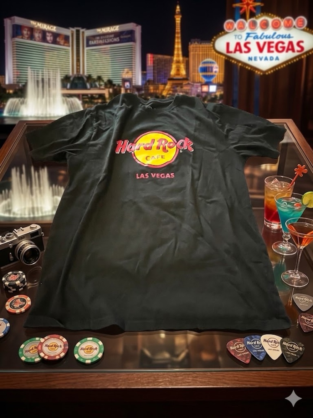 Hard Rock Cafe Black Tee with Red and Yellow Logo - Las Vegas